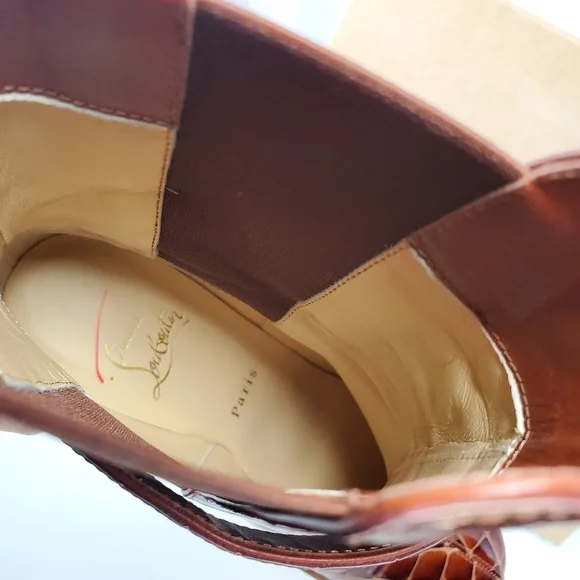 NWT$1,495 Christian Louboutin CL Chelsea Booty 70 Brown Boots Sz 38.5 , US 8.5 - Picture 12 of 16